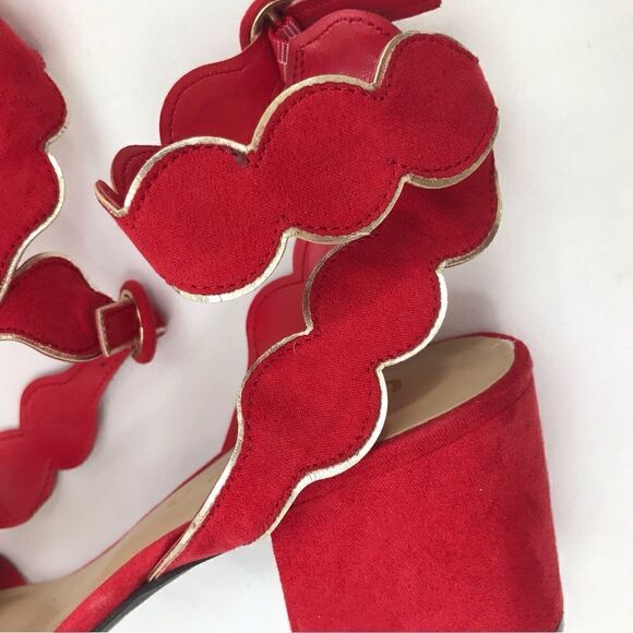 Unisa Red Estlin Suede Ankle Strap Block Heel Sandals - Picture 6 of 15